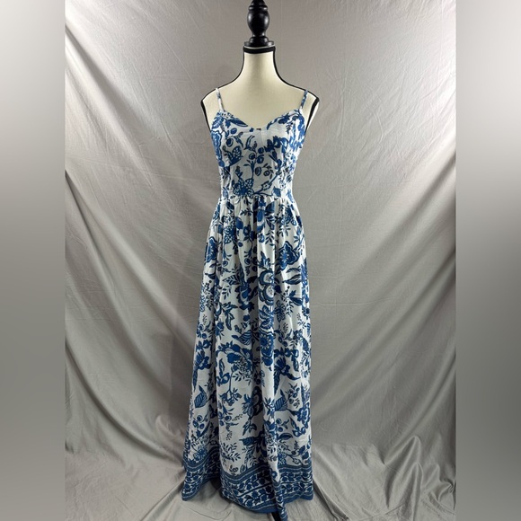Boho Floral Print Cami Maxi Dress Blue - Picture 5 of 8